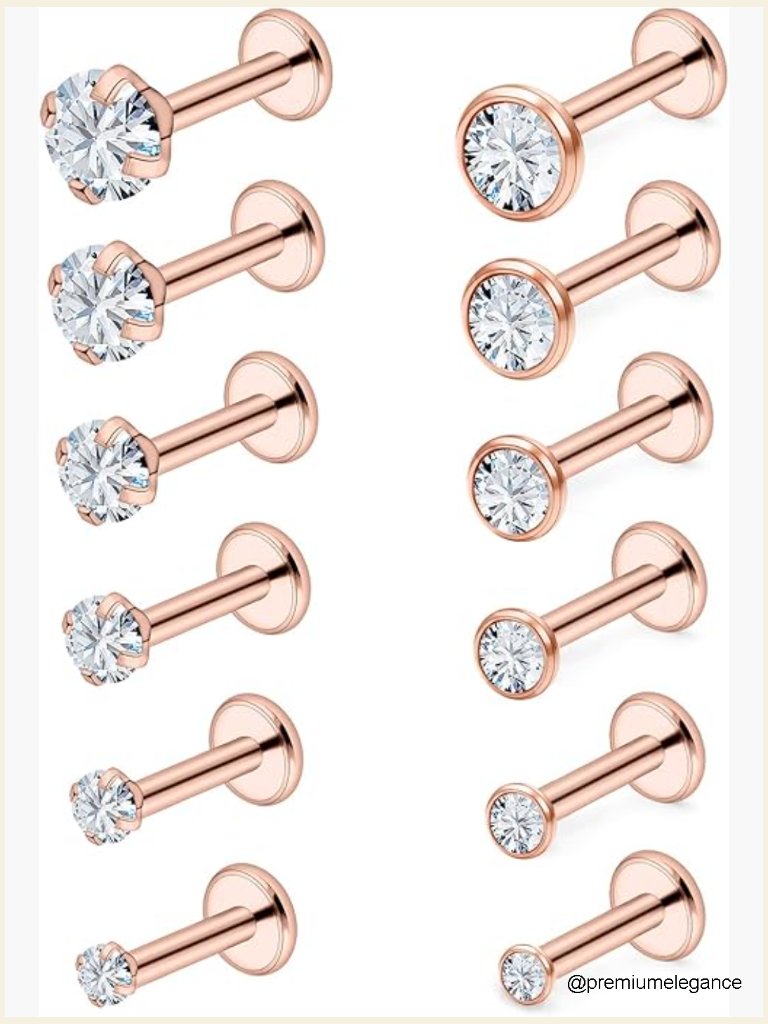 16g Stainless Steel Tragus Helix Conch Piercing Jewelry Set Cz Studs